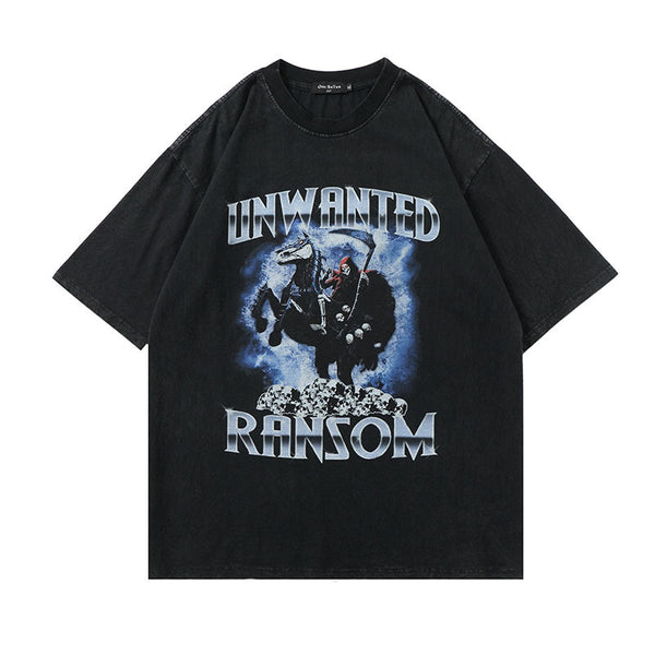 Camiseta Estampada Vintage Desgastada de Manga Corta Unisex