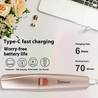 Two mint green and rose gold 2-in-1 electric eyebrow shaping devices with USB cables and packaging. - Image 4