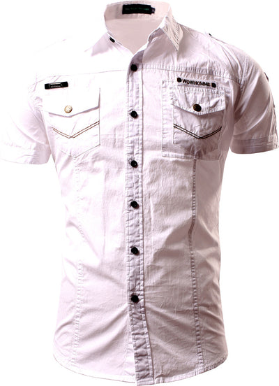 Camisa Casual Monocromática de Manga Corta para Hombre