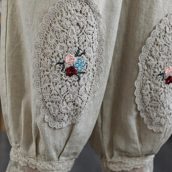 Leggins Capri Holgados de Algodón y Lino con Paneles