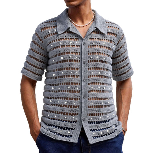 Suéter Hueco de Diseño Francés con Cuentas para Hombre - Image 11
