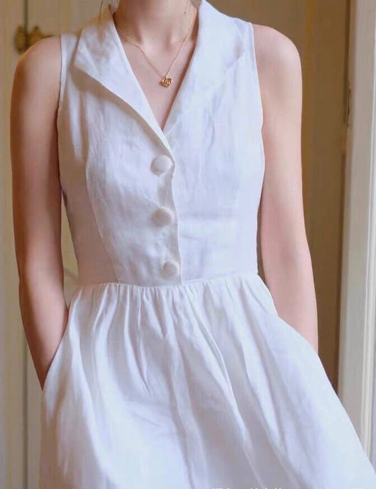 Vestido Camisero Vintage sin Mangas con Solapa - Image 6