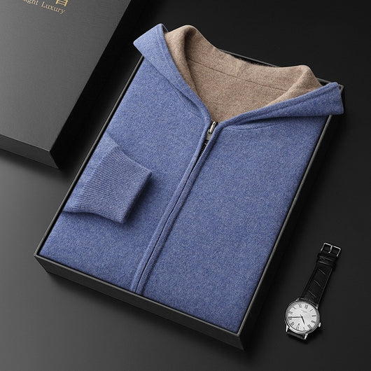 Cardigan Cashmere con Capucha y Cierre de Doble Cara para Hombre - Image 8