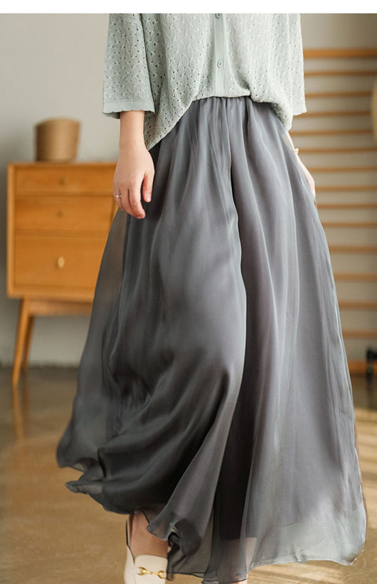 Pantalones Anchos de Cintura Alta en Malla y Gasa - Comodidad Elegante - Image 8