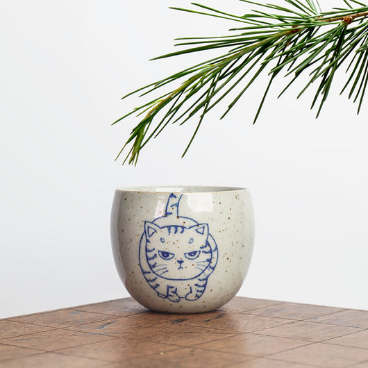 Taza de Té Porcelana Jingdezhen Gato Azul y Blanco - Image 3