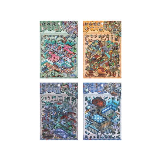 Cartoon 'Madhouse' themed PET sticker set with a multi-level hospital scene and individual character/object stickers. - Image 5