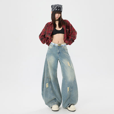 Pantalones Vaqueros Vintage Estilo Americano Bootcut Talle Ancho Lavado - Image 4