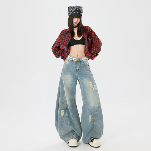 Pantalones Vaqueros Vintage Estilo Americano Bootcut Talle Ancho Lavado - Image 4