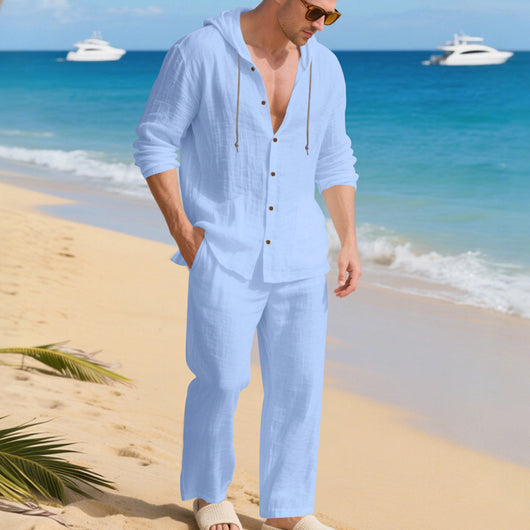 Conjunto de Camisa y Pantalón de Lino Holgado con Capucha - Comodidad Respirante - Image 4