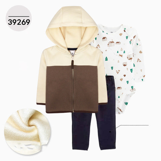 Chaqueta de Cuero con Capucha Manga Larga Tres Piezas para Niños - Image 26