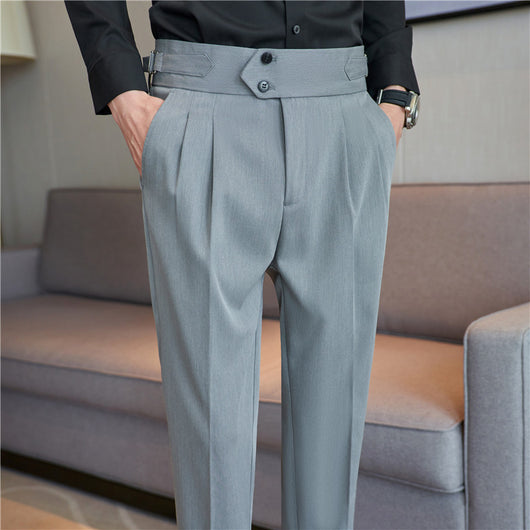 Pantalones Casuales Largos de Cintura Alta con Drapeado Elegante para Hombre - Image 9