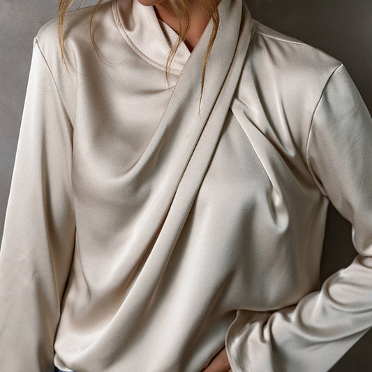 Blusa de Satén y Gasa en Colores Sólidos