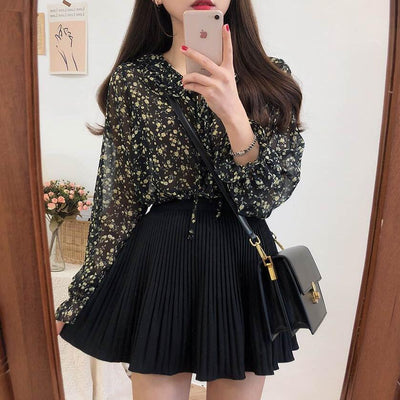 Blusa Larga de Gasa con Volantes Florales y Mangas Largas para Mujer - Image 7