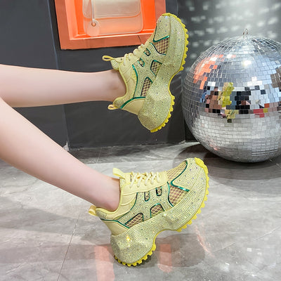 Zapatillas Deportivas Plataforma Gruesa para Mujer con Brillo y Cristales - Amarillo Claro - Image 52