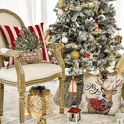 Set de 4 Fundas de Cojines Navideños Muñeco de Nieve y Reno 18x18 Pulgadas - Image 3