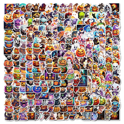 A large collection of colorful Halloween graffiti stickers featuring pumpkins, witches, ghosts, and other spooky characters. - Image 3