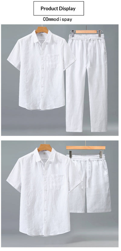Camisa de Lino Manga Corta para Hombre - Traje Ejecutivo - Image 19