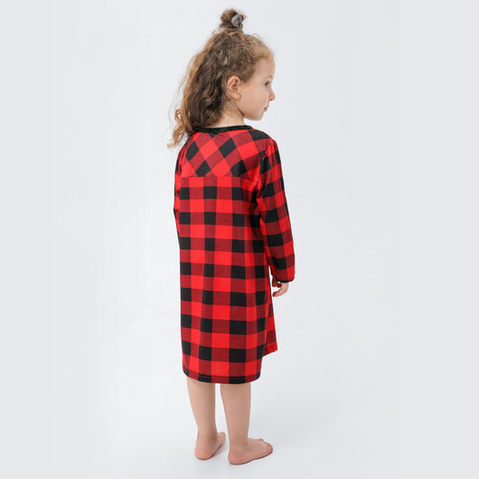 Baby in a red and black buffalo plaid long-sleeve pajama romper, viewed from the back with arms raised. - Image 23