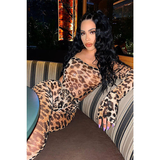 Conjunto de Dos Piezas Bodysuit Estampado Leopardo con Malla - Image 20