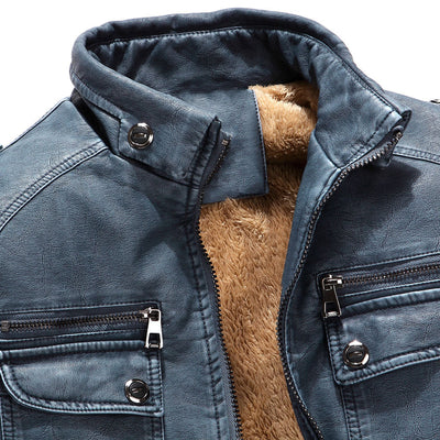 Chaqueta de Cuero Retro con Terciopelo Lavado - Image 13