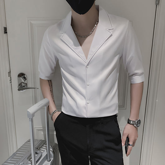 Camisa Slim Fit a Rayas Manga Corta para Hombre