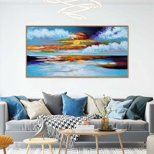Cuadro Abstracto Moderno Pintura al Óleo Atardecer Marina Decoración Pared Hecho a Mano - Image 9