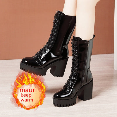 Botas de Tacón Alto Hasta la Pantorrilla con Cordones para Mujer - Image 5