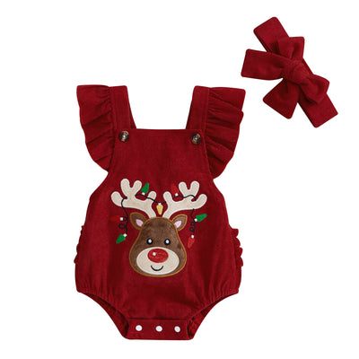 Enterizo Navideño para Bebé Niña con Pliegues y Bordado en Terciopelo - Image 3
