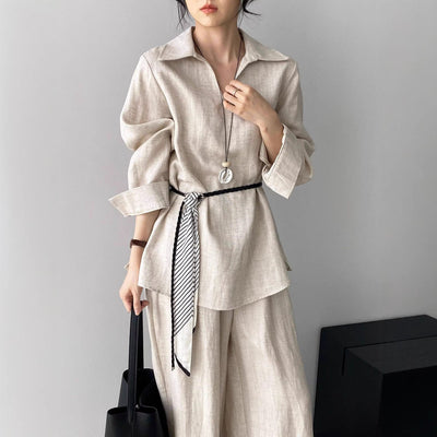 Conjunto de Blusa Casual y Pantalón Ancho con Cintura Elástica