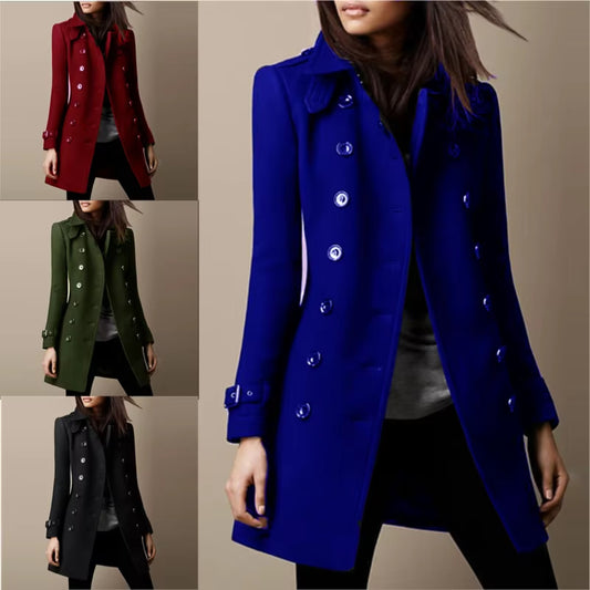 Abrigo de Lana Doble Botonadura para Mujer - Elegante Sobretodo Suelto para Otoño e Invierno