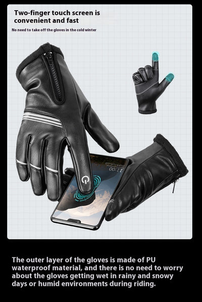 Guantes de Cuero Térmicos Aislados con Forro Polar para Motociclismo Invernal - Image 16