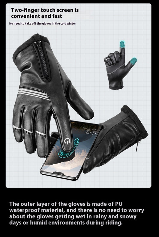 Guantes de Cuero Térmicos Aislados con Forro Polar para Motociclismo Invernal - Image 16