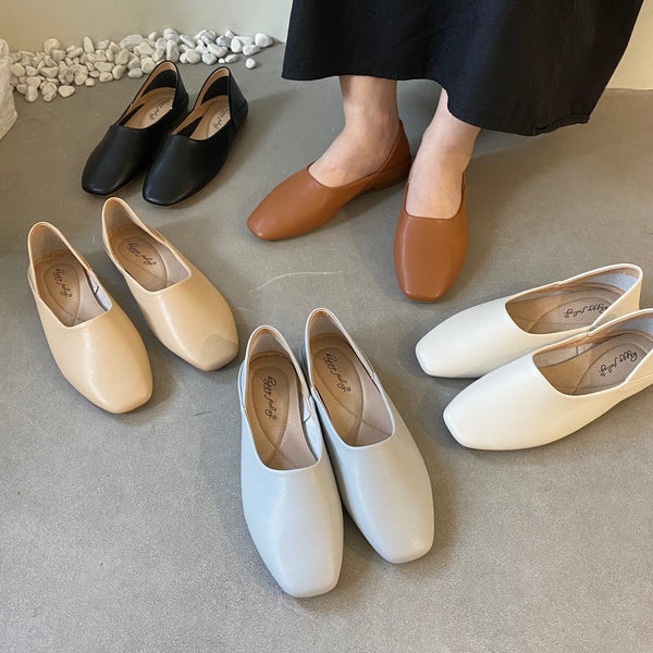 Zapatos Planos de Cuero Auténtico con Punta Cuadrada