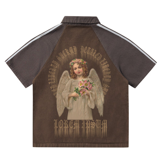 Camiseta de Algodón Estampado Niña Retro Americano Pintura al Óleo - Image 2