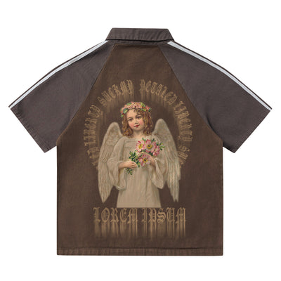 Camiseta de Algodón Estampado Niña Retro Americano Pintura al Óleo - Image 2