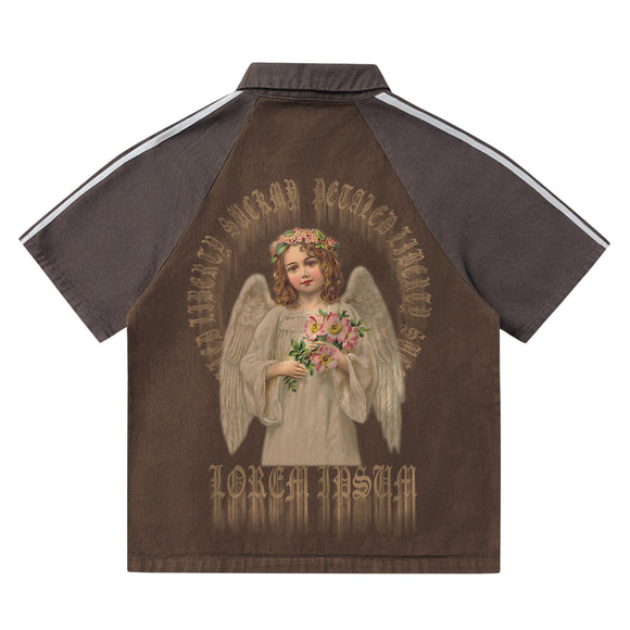 Camiseta de Algodón Estampado Niña Retro Americano Pintura al Óleo