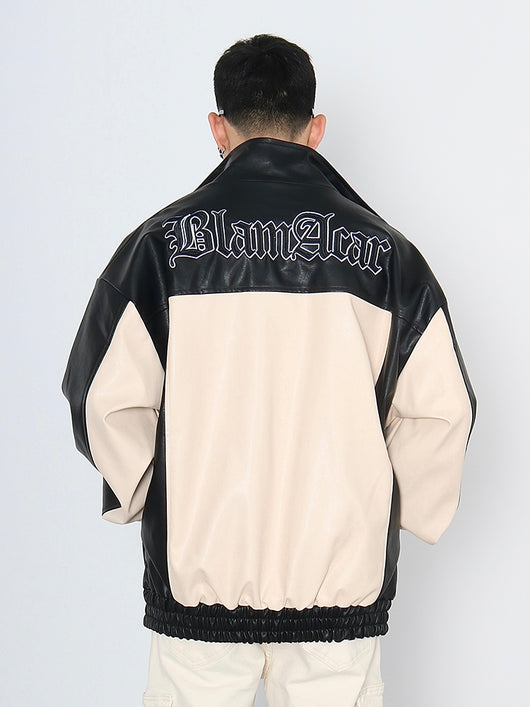 Chaqueta de Cuero con Patchwork Contrastante y Detalles Bordados - Image 10