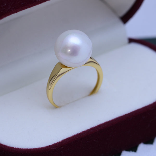 Anillo de Perla Blanca Agua Dulce 12-13mm Círculo Perfecto Brillo Intenso - Image 2