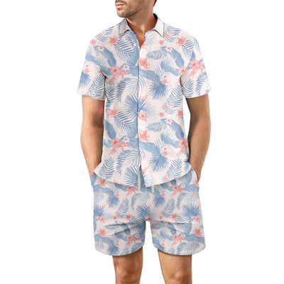 men's two-piece summer suit, suit, light blue, white, light green, casual, beach - Image 5