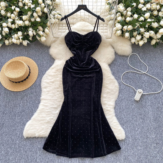 Vestido Ajustado de Cintura Plisada con Tirantes para Mujer