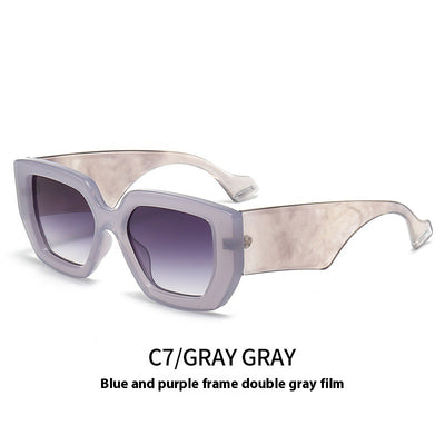 Beige square frame sunglasses with dark gray lenses, featuring a thick, fashion-forward design. - Image 13