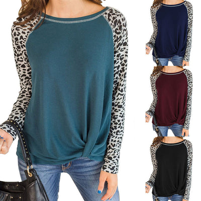Blusa Leopardo con Mangas Largas y Dobladillo Anudado