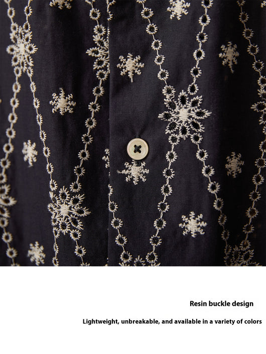 Camisa Suelta de Algodón Puro con Cuello Cubano y Bordado Festivo - Image 7