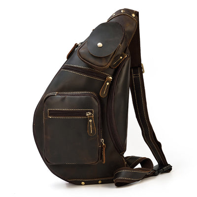 Bolsa de Pecho de Cuero para Hombre - Mochila Diagonal Casual para Viajes - Image 8