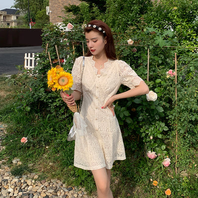 Vestido Francés Elegante para Mujer con Encaje Delicado