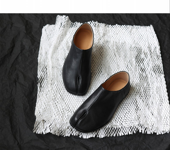 Zapatos Planos de Cuero Curtido Vegetal con Punta Abierta para Mujer