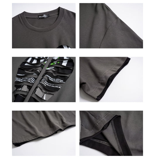 Camiseta Suelta con Detalles Rasgados y Costuras Decorativas - Image 14