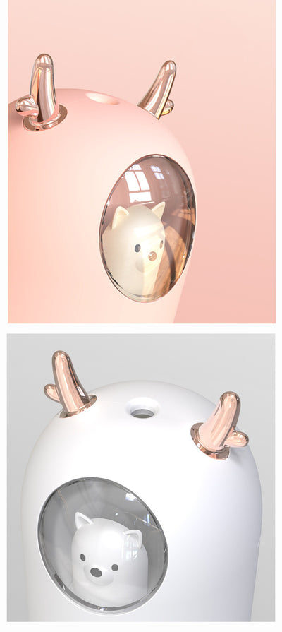 White and pink cute bear mini humidifiers with gold deer antlers, emitting a fine mist. - Image 11