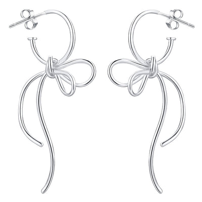 Aretes de Plata S925 Diseño Minimalista Moño para Mujer - Image 5
