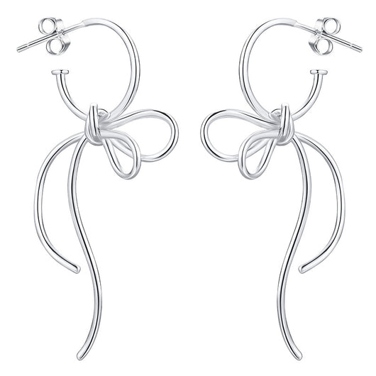 Aretes de Plata S925 Diseño Minimalista Moño para Mujer - Image 5